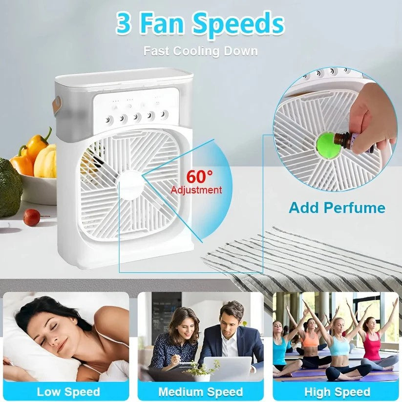 Portable Air Conditioner | Mini Air Cooler Fan with Mist Spray & LED Night Lights